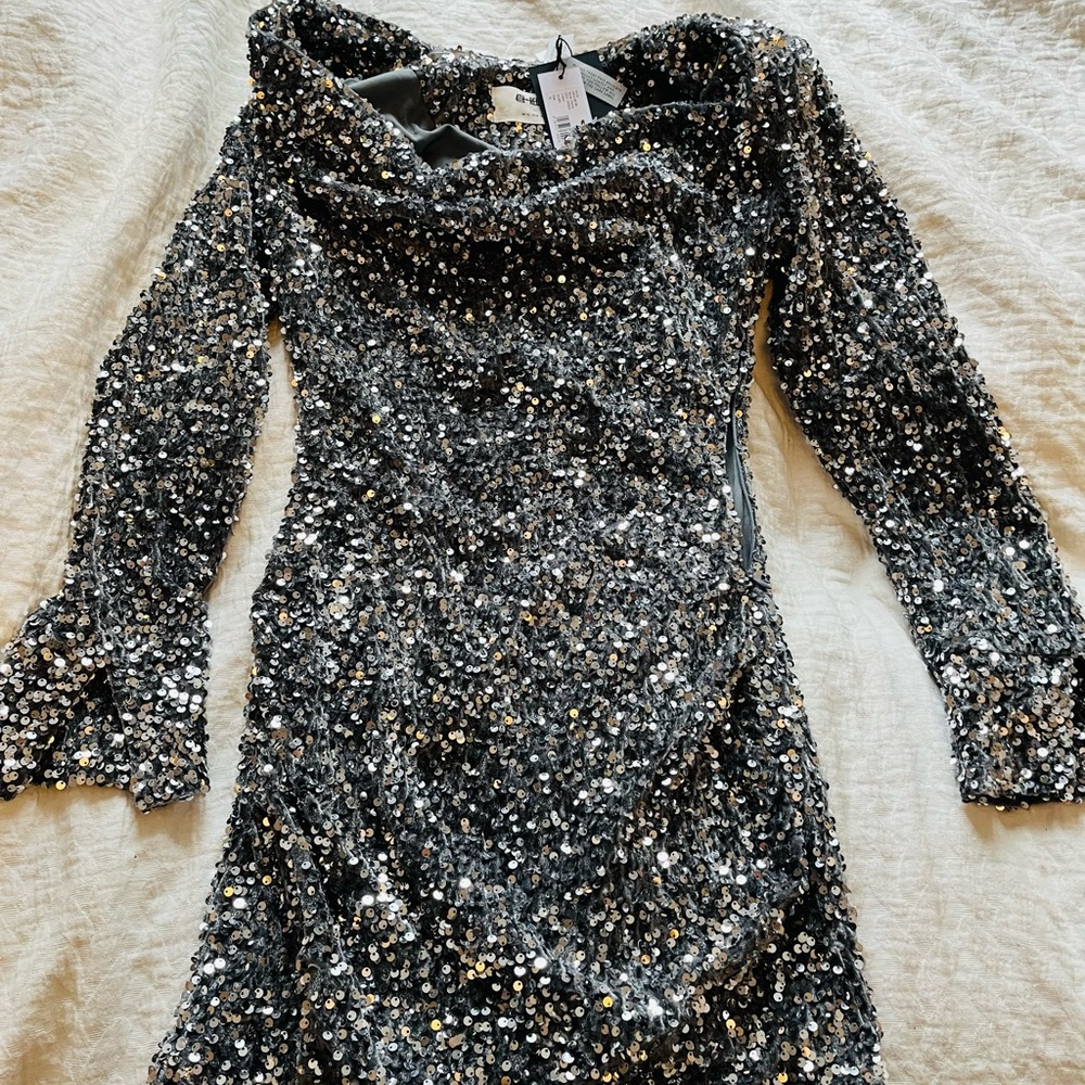 Silver sequin mini dress